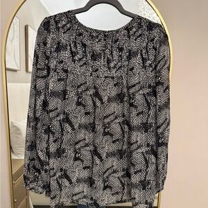 Mystic Black & White Printed Long-Sleeve Blouse